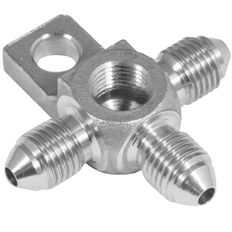 Proflow Stainless Steel Hose End Tee Block -03AN w/Mount Tab 1/8in. NPT ...