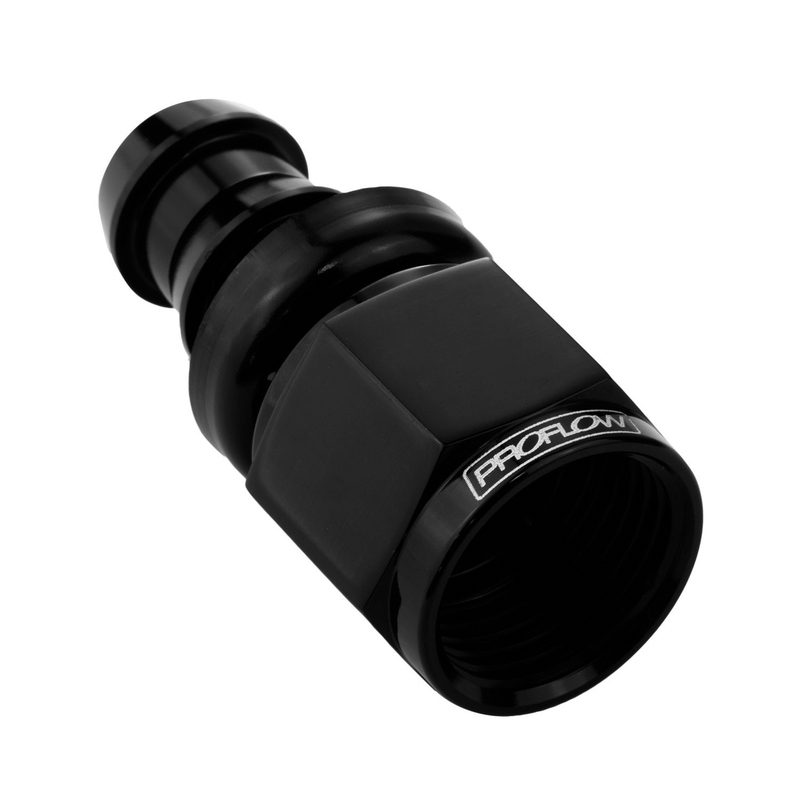 Proflow Straight Push Lock Hose End Barb 3/8'' To Female 06AN, Black