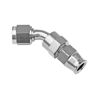 Proflow 1/2in. Tube 45 Degree To Female -08AN Hose End Tube Adaptor, Silver