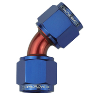 Proflow 45 Degree Female Flare Union Swivel Hose End -06AN, Blue