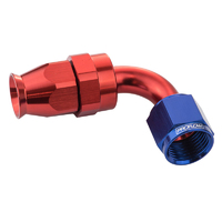 Proflow Aluminium 90 Degree Hose End Hose End For -08AN PTFE Hose, Red/Blue