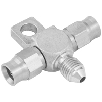 Proflow Stainless Steel Brake Adaptor Tee Block -03AN To 2 x -03AN Hose w/Mount Tab
