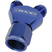 Proflow Y-Block -08AN Female Swivel To Dual -06AN Male, Blue