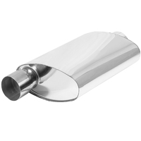 Proflow Muffler Oval, 409 Stainless Steel Polished Flow Chamber 2-1/2in. Side Inlet To 2-1/2in. Centre Outlet