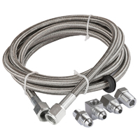 Proflow Oil / Fuel Gauge Stainless Braided Tubing Kit 4ft, Fuel And Oil Gauge Fitting Kit, 1/8 NPT Block Adapter, 4AN Gauge Adapter