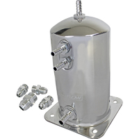 Proflow Fuel Surge Tank Aluminium, 195mm x 108mm Round, 1.5L, Barb & AN Fitting Kit, Show Polished