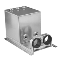 Proflow Fuel Surge Tank Fabricated Aluminium, Square, 044 Pump Mounts, 200mm x, 200mm x 180mm, 5L, AN Fitting Kit, Polished