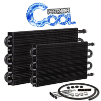 Proflow Transmission Fluid Cooler, Tube, Fin, black powder coated, 10 in. x 15.875 in. x 0.75 in., AN6 Fittings